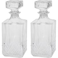 2x Glazen whiskey karaf met dop vierkant 750 ml