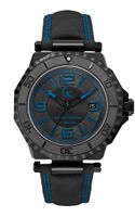 Guess horlogeband X79012G2S Leder Blauw + wit stiksel