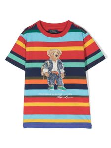 POLO RALPH LAUREN KIDS t-shirt rayé à imprimé Polo Bear - Bleu