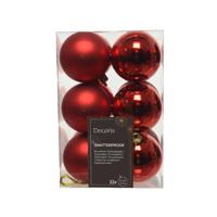 Decoris Kerstballen kunststof rood dia 6cm 12dlg