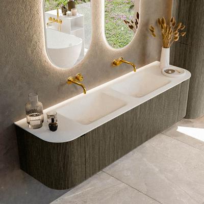 Badmeubel Mondiaz Kurve | 170 cm cm | Meubelkleur Shadow | Wastafelkleur Talc | Solid surface | Wasbak beiden zijden spoelbak | Zonder kraangat(en)