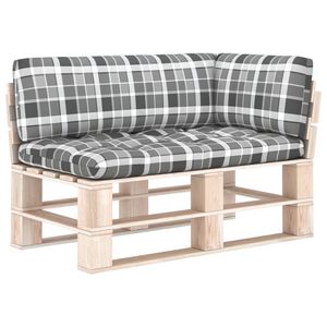 VidaXL Palletkussens 3 st stof ruitpatroon grijs