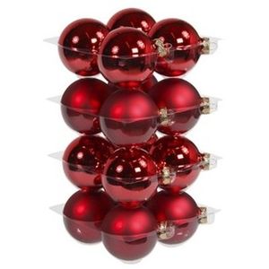 16x Glazen kerstballen mat en glans rood 8 cm   -