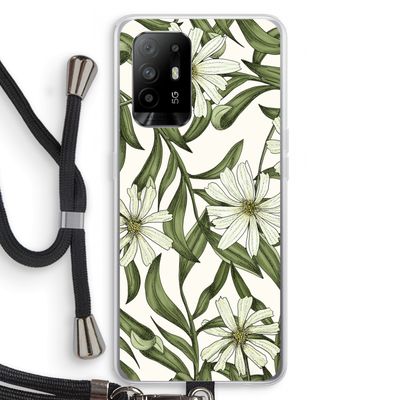 Wit bloemenpatroon: Oppo A94 5G Transparant Hoesje met koord