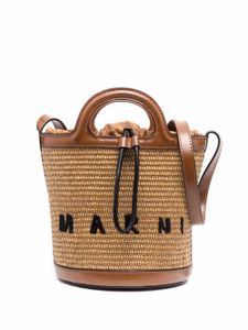 Marni sac seau en raphia Tropicalia à logo brodé - Marron