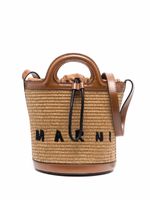 Marni sac seau en raphia Tropicalia à logo brodé - Marron