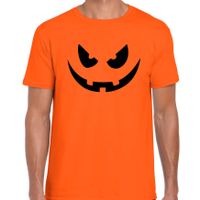 Pompoen gezicht halloween verkleed t-shirt oranje voor heren