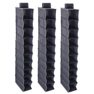 3x stuks hangende deur/kast organizers antraciet met 10 vakken