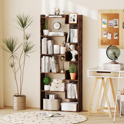 6-laags Boekenrek Houten Rek met 2 Kantelbeveiligingen Open Tentoonstellingsrek 69 x 22 x 163 cm