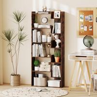 6-laags Boekenrek Houten Rek met 2 Kantelbeveiligingen Open Tentoonstellingsrek 69 x 22 x 163 cm