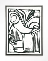 Urban Cotton Wandkleed 'Vogel' 110 x 145cm in Floating Frame - black