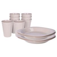 Verjaardag/kinder/camping borden/beker set - 16x stuks - beige - kunststof - onbreekbaar