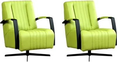 Set van 2 Felgroene leren industriële draaifauteuils Galaxy - staal zwart frame met stervoet - Toledo Leer Lime (felgroen leer)