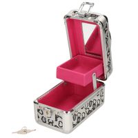Gerim Beautycase met grijze hartjes en extra vakje - aluminium - 9 x 16 x 14 cm - Make up koffers   -