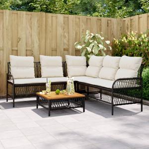 2-delige Loungeset met kussens poly rattan zwart