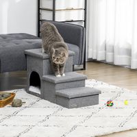 PawHut Huisdierentrap met huisdierbed, inclusief verborgen opbergruimte, 73,5 cm x 33 cm x 40,5 cm, lichtgrijs