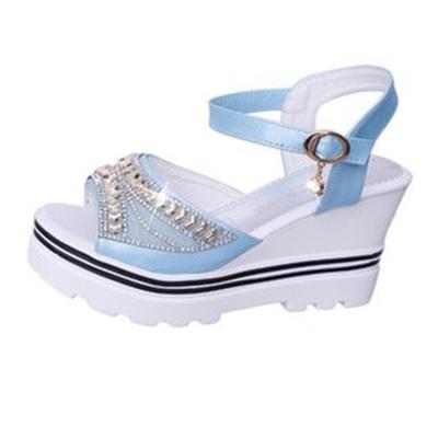 Woord gesp met strass platform spons sandalen schoenmaat: 38 (hemelsblauw)