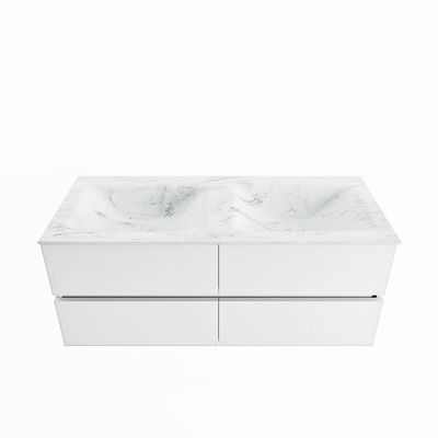 MONDIAZ VICA-DLUX 120cm badmeubel onderkast Talc 4 lades. Inbouw wastafel CLOUD dubbel 2 kraangaten, kleur Opalo.