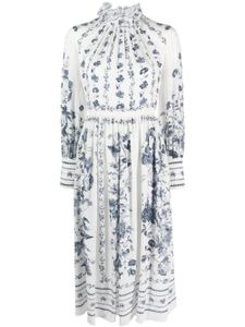 ERDEM robe mi-longue en soie à fleurs - Blanc