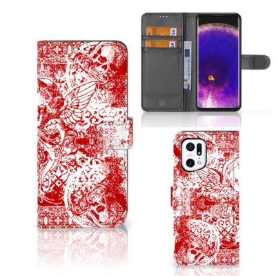 Telefoonhoesje met Naam OPPO Find X5 Pro Angel Skull Rood | Portemonnee hoesje
