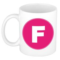 Koffie mok met de letter F - beker - roze - eerste letter van een voornaam - wit - 300 ml