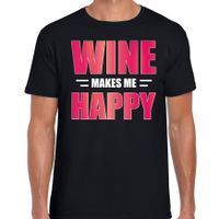 Wine makes me happy drank t-shirt / kleding zwart voor heren - thumbnail