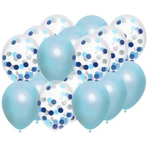 Feestversiering blauw-mix thema ballonnen 18x stuks 30 cm