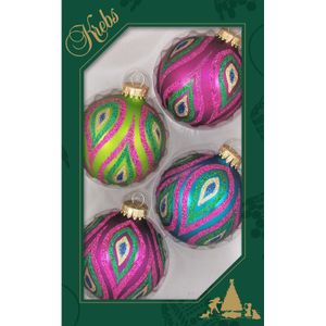 4x Color splash gekleurde glazen kerstballen glitter 7 cm kerstversiering