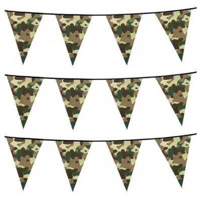 Camouflage vlaggenlijn - Set van 8x stuks - 6 meter - plastic - army - leger thema - vlaggetjes