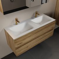 MONDIAZ AIVY 120cm badmeubel Chai, wastafel Talc solid surface dubbel 2 kraangaten met spiegelkast (AI-351651TALC-SI - AI-M120CHDU - AI-C120CHMI)