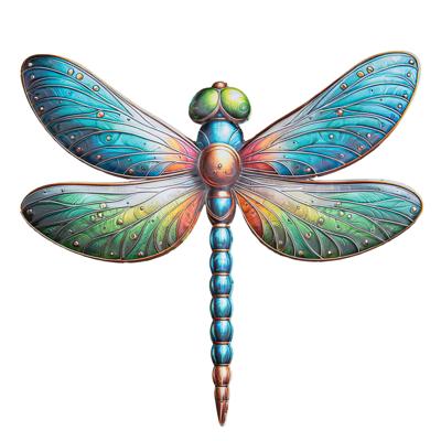 Wanddecoratie libelle - kleurenmix - 37 x 42 cm - metaal - muurdecoratie/schutting/tuin