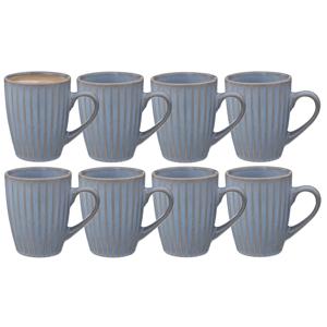 Koffiemokken Rome - 8x stuks - Keramiek - blauw - 380 ml - 9 x 11 cm - old stone look