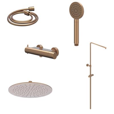 Regendoucheset IVY Bond Opbouw Thermostatisch 30 cm Slim Satin Handdouche Geborsteld Mat Koper PVD