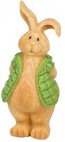 Arti Casa beeld konijn met groene jas 7,5x12x20 cm polyresin - thumbnail