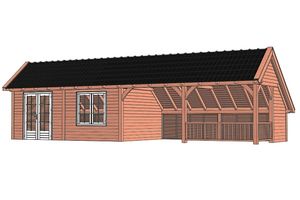 Trendhout Kapschuur De Hoeve XL 1217x440 cm - Combinatie 1- Kapschuurdak- Onbehandeld lariks Douglas hout- Trendhout