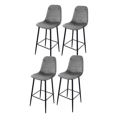 Gebor - Velvet Barkruk Met Metalen Poten – Velvet Grijs – Luxe Uitstraling - Set Van 4 Stuks