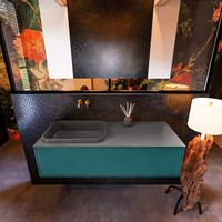 Badkamermeubelset Mondiaz Erin 120 cm met 1 Lade met RIDGE Wastafel Links Dark grey Zonder Kraangaten Greeploos Mat Smag