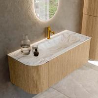 Badmeubel Mondiaz Kurve-Dlux | 115 cm | Meubelkleur Oak | Wastafelkleur Glace | Solid surface | Rechts spoelbak | 1 kraangat