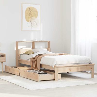 Bed met boekenkast zonder matras massief grenenhout 90x200 cm