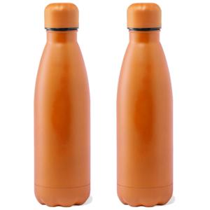 RVS waterfles/drinkfles mat oranje kleur met schroefdop - 2x - 790 ml