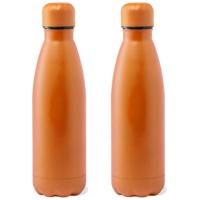 RVS waterfles/drinkfles mat oranje kleur met schroefdop - 2x - 790 ml