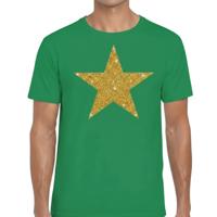 Verkleed T shirt voor heren - groen - Glitter and Glamour Ster - glitter goud - Bling Bling