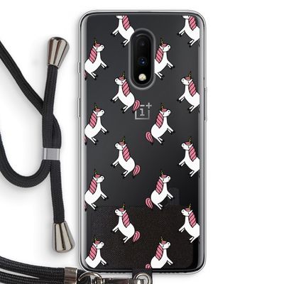 Eenhoorns overal: OnePlus 7 Transparant Hoesje met koord