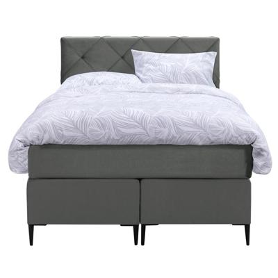 Leen Bakker - Boxspring Liv Geruit - 120x200 Cm - Slanke Poot - Stof/Velvet - Grijs