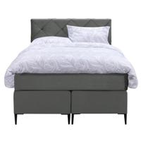 Leen Bakker - Boxspring Liv Geruit - 120x200 Cm - Slanke Poot - Stof/Velvet - Grijs