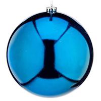 Krist+ Grote decoratie kerstbal - turquoise blauw - 20 cm - kunststof - glimmend - thumbnail