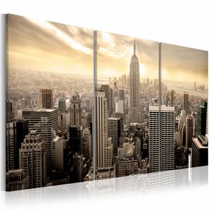 Schilderij - New York City - Good morning NYC! 60X30, 3luik, wanddecoratie