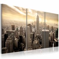 Schilderij - New York City - Good morning NYC! 60X30, 3luik, wanddecoratie - thumbnail