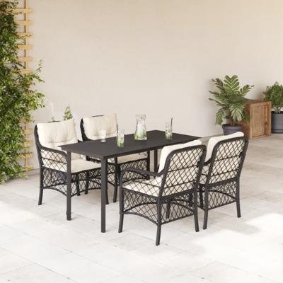 5-delige Tuinset met kussens poly rattan zwart