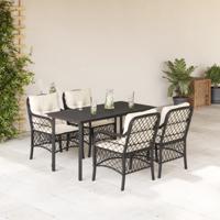 5-delige Tuinset met kussens poly rattan zwart
